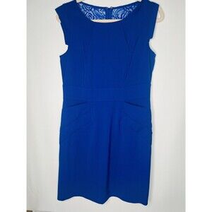 GIANNI BINI Dress Women's sz 10 Blue Cobalt Lace Cap Sleeves  Knee Length